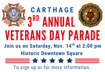 Carthage Veterans Day parade accepting entries through Nov. 6